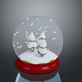 Clear Glass Snow Globe With White Trees Red Base And Snowflakes