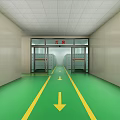 Storage Locker Room With Green Floor Yellow Arrow And Exit Sign