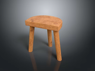 Simple Design Wooden Stool With Curved Seat Natural Wood Grain And Four Legs 3d model