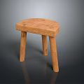 Simple Design Wooden Stool With Curved Seat Natural Wood Grain And Four Legs
