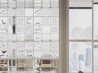 Modern Decorative Wall With Diverse Geometric Patterns And Intricate Openwork Designs 3d model
