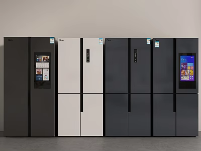 Modern Various Colored Refrigerators With Display Screens And Sleek Design In Showroom 3d model