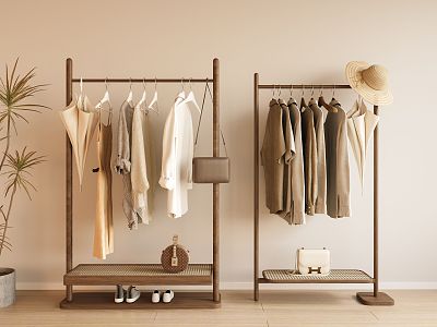 Clothes Hanger Floor Hanger Solid Wood Clothes Hanger Hook Clothes Bag 3d model