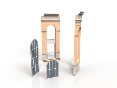 Picturesque Landscape With Classical Beige Arches And Gray Window Frames In Natural Scenery 3d model