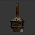 Old Rusted Metal Equipment with Long Vertical Pipe and Multi Layered Conical Structure 3d model