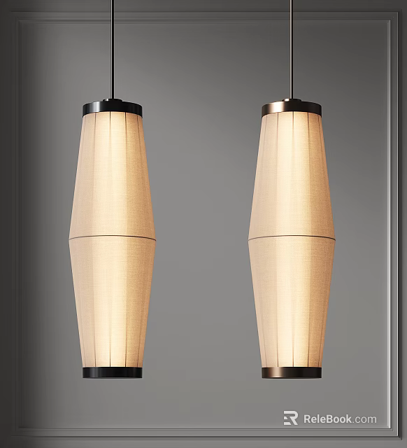 Two Modern Minimalist Chandeliers With Fabric Lampshades And Black Metal Frames For Home Decor 3d model 