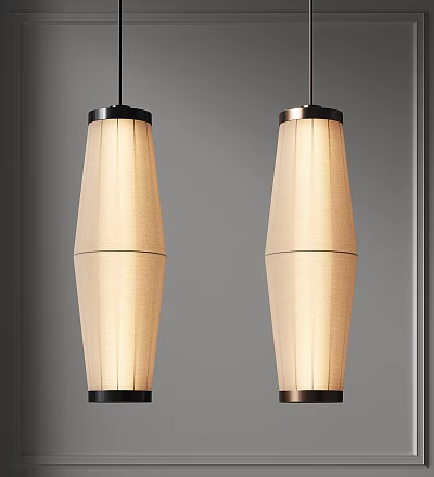 Two Modern Minimalist Chandeliers With Fabric Lampshades And Black Metal Frames For Home Decor 3d model