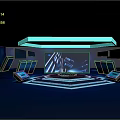 Futuristic Tech Inspired Interior With Circular Neon Lights Multiple Displays And Deep Blue Tones
