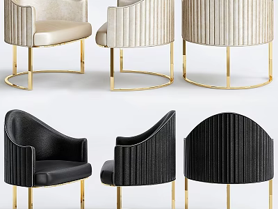 Beige And Black Pleated Accent Chairs With Curved Back And Gold Metal Legs 3d model