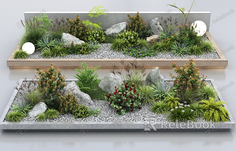 Landscape Plant Combination Flowers and Flowers Combination Shrubs Stone Landscape Green Planting Flowering Landscape Flowering Ferns Courtyard Plants Plant Group model