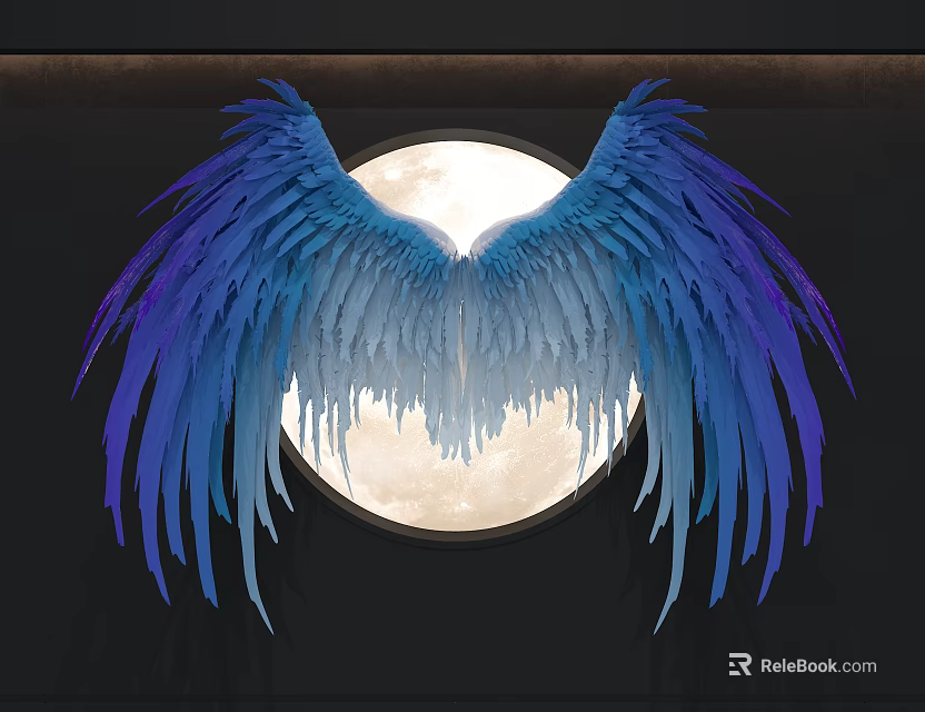 Blue and Purple Gradient Wings Wall Decor with Circular Moon Background 3d model 
