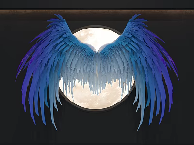 Blue and Purple Gradient Wings Wall Decor with Circular Moon Background 3d model