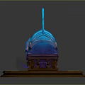 Blue Decorative Storage Box With Flame Shaped Ornaments Golden Base And Purple Patterns