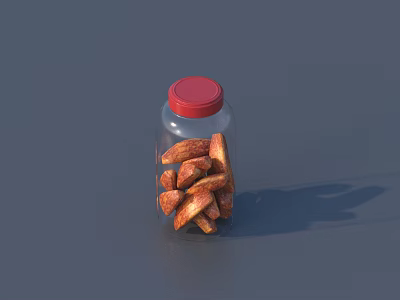 Transparent Glass Jar With Red Lid Filled With Delicious Almonds On Gray Background 3d model