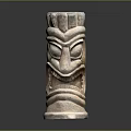 Ancient Stone Totem Sculpture Carving With Detailed Facial Features And Patterns