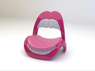 Pink Mouth Shaped Chair With White Teeth Design For Unique Home Decor 3d model