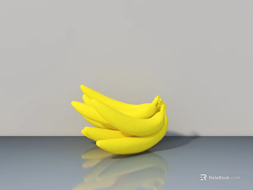 Yellow Banana Sculpture on Gray Surface with Reflection and Light Gray Wall Background 3d model 