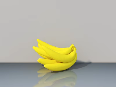 Yellow Banana Sculpture on Gray Surface with Reflection and Light Gray Wall Background 3d model