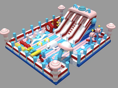 Colorful Outdoor Inflatable Play Equipment With Slide Pillars And Cartoon Elements For Children 3d model