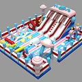 Colorful Outdoor Inflatable Play Equipment With Slide Pillars And Cartoon Elements For Children