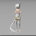 Female Character With White Cat Ears And Long Tail In White Gold Outfit Standing Pose