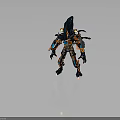 Mechanical Creature Character Sci Fi Design Black Blue Orange Accents Glowing Eyes Multiple Limbs 3d model