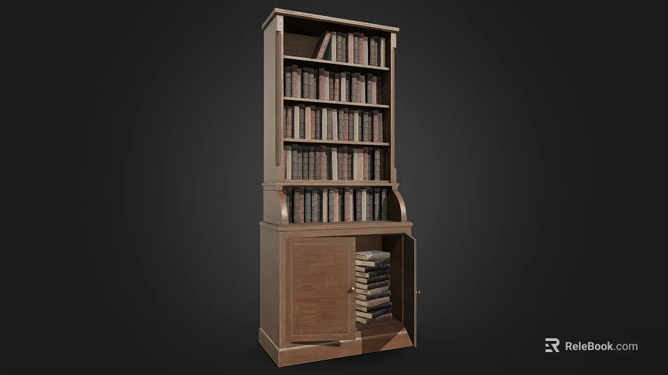 Wooden Bookcase Furniture With Multiple Shelves And Cabinet Door Storage For Books 3d model 