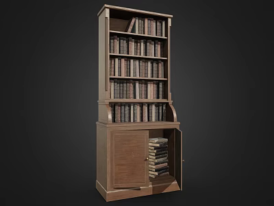 Wooden Bookcase Furniture With Multiple Shelves And Cabinet Door Storage For Books 3d model