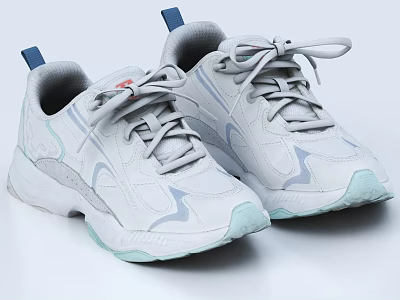 White Fashion Sneakers With Light Blue Accents Gray Laces And Modern Design 3d model