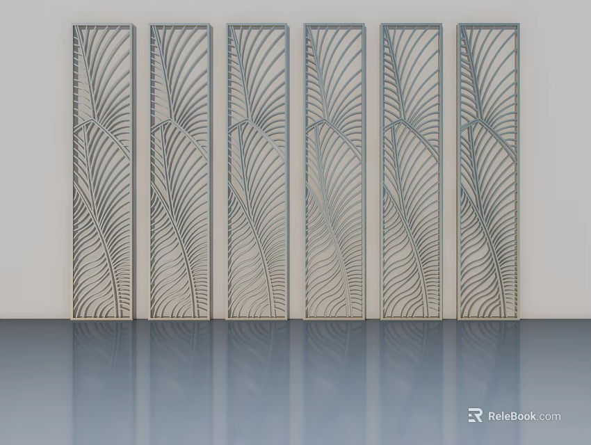 Modern Hinged Doors With Decorative Linear Leaf Patterns And Panel Design 3d model