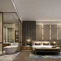Elegant Modern Hotel Room Interior With Comfortable Bed Sofa Yellow Chair Work Desk And Carpet