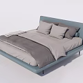 Modern Double Bed Design With Light Blue Headboard And Gray Bedding Pillows 3d model