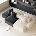 Fabric Multi-person Sofa Back-to-back Combination Sofa Bean Curd Block Combination Sofa Bookcase Background Wall Decorative Cabinet Round Side Books Jewelry Ornaments Carpet 3d model