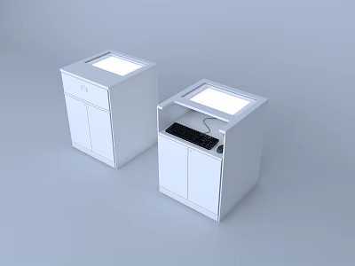 Modern White Computer Workstations With Built in Screens Keyboard And Storage Cabinets 3d model