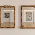 Two Decorative Mirrors With Ornate Frames Reflecting Wall Art And Wooden Floor