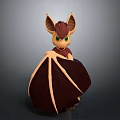 Cute Fantasy Game Character With Large Ears Green Eyes And Brown Bat Wings
