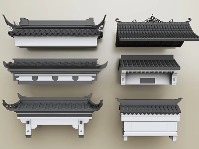 Traditional Chinese Architectural Components With Various Roof Eaves And Tile Designs 3d model