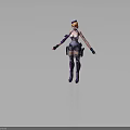 Futuristic Female Character With Orange Hair Blue Cap Purple Armor And Black Outfit