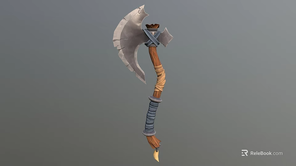 Handcrafted Axe With Sharp Metal Head Wooden Handle And Leather Wrapped Grip Design 3d model 