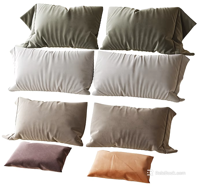 Soft Decorative Throw Pillows in Various Neutral Tones for Home Sofa Decor 3d model