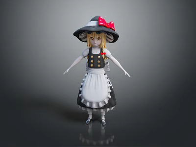 Game Movie Character With Black Hat Red Bow Blonde Hair White Apron And Black Dress 3d model