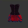Women's Black Corset With Red Skirt Lace Details And Decorative Buttons For Daily Use