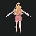Anime Style Woman With Long Blonde Hair In White Blouse And Pink Skirt