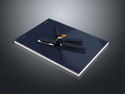 Practical Daily Life Supplies Black Notebook With Three Black Pens And Hardcover Design 3d model