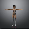 Woman With Arms Outstretched In Gray Bodysuit Headphones And Striped Stockings On Roller Skates
