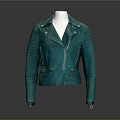 Teal Leather Jacket With Zipper Front Collared Neck And Stitched Sleeves Design 3d model