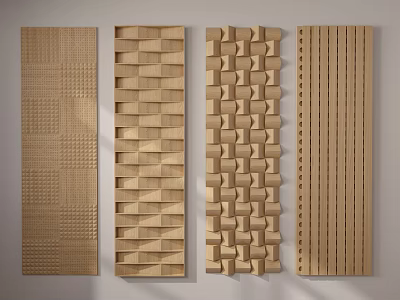 Wooden Textured Wall Designs with Geometric Patterns Step Panels Interlocking Blocks and Vertical Slats 3d model