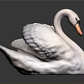 White Swan Sculpture With Elegant Posture And Shiny Surface Reflection 3d model