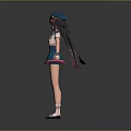 Anime School Girl Character With Blue Sailor Hat Red Cape And Pleated Skirt