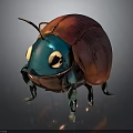 Colorful Cartoon Beetle Character Design With Blue Head Red Shell Large Eyes And Antennae